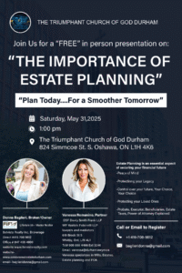 Estate planning seminar for seniors in Durham Region hosted by Donna Baglieri, Lifestyle55+ MASTER Seniors Real Estate expert, and estate lawyer Vanessa Romanino. Free event on May 31, 2025, in Oshawa covering wills, powers of attorney, probate, and seniors housing transitions.